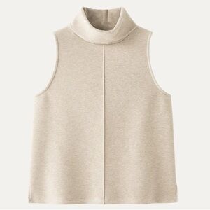 OGL FuzzLuxe Sleeveless Turtleneck Split Hem Top XL Heather Beige NWT
